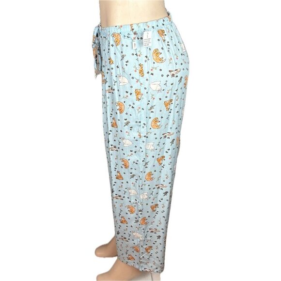 Ed Ellen Degeneres L Cat Floral Print Button Short Sleeve Top-Ankle Pants PJ Set - Picture 8 of 11